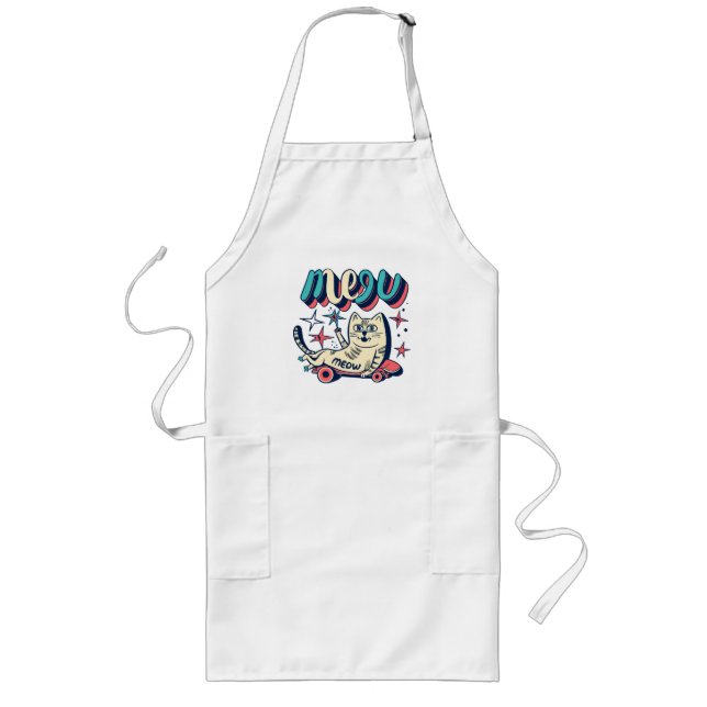 Cat Skating Meow Long Apron (Front)