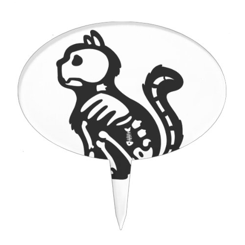 Cat skeleton cartoon silhouette _ Choose back colo Cake Topper