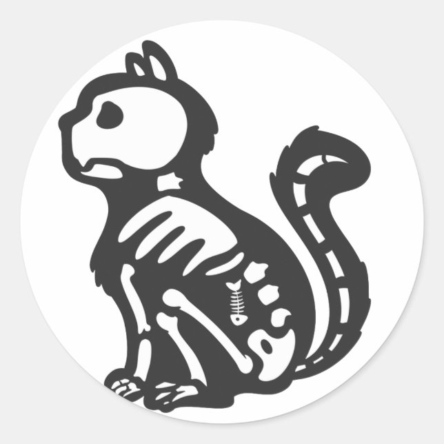 Cat skeleton cartoon silhouette - Choose back colo Classic Round Sticker (Front)