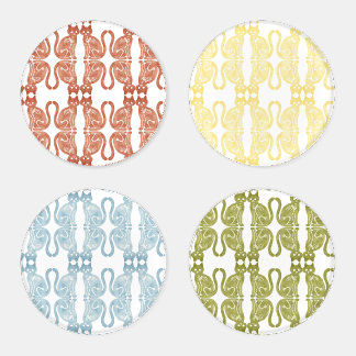 Cat Skeleton Damask Pattern Halloween Coaster Set