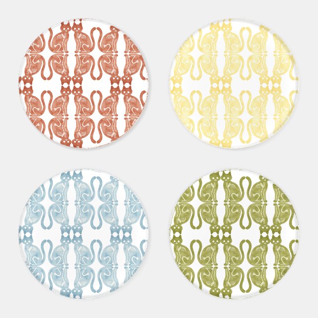 Cat Skeleton Damask Pattern Halloween Coaster Set (Set)