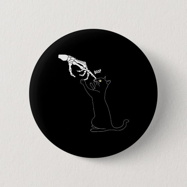 Cat Skeleton Hand Boop Cat Nose Funny Halloween Ou Button (Front)
