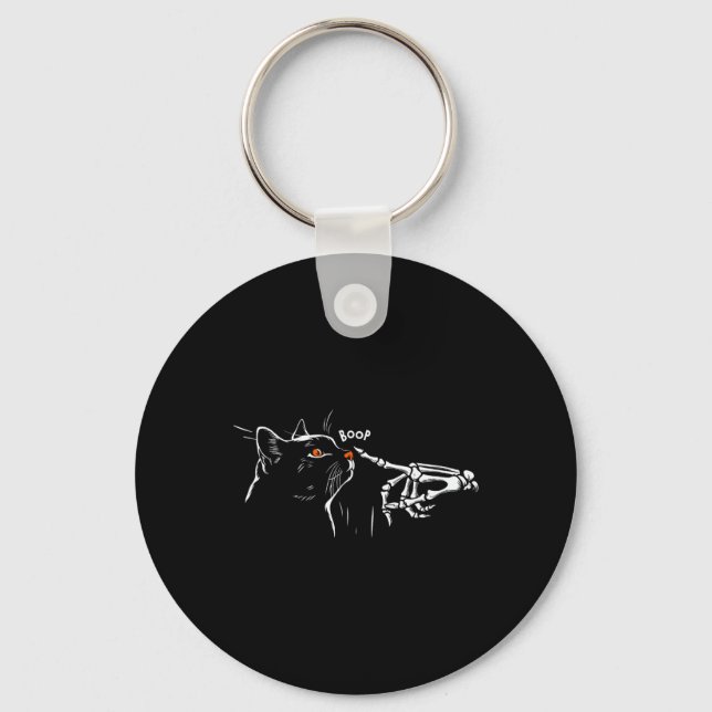 Cat Skeleton Hand Boop Halloween Pet Women Girls K Keychain (Front)