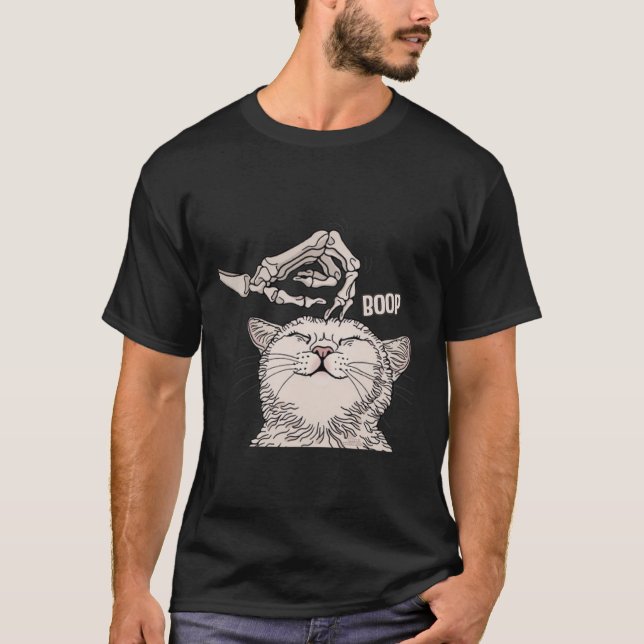 Cat Skeleton Hand Boop Halloween Pet Women Girls K T-Shirt (Front)