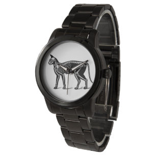 Cat Skeleton Ladies Black Steel Bracelet Watch