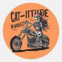 Cat Skeleton Riding A Motorcycle Cat-itude on whee