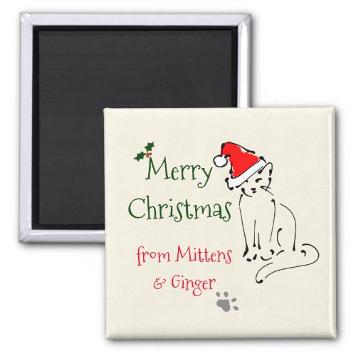 Cat Sketch Christmas keepsake Kitty in Santa hat  Magnet