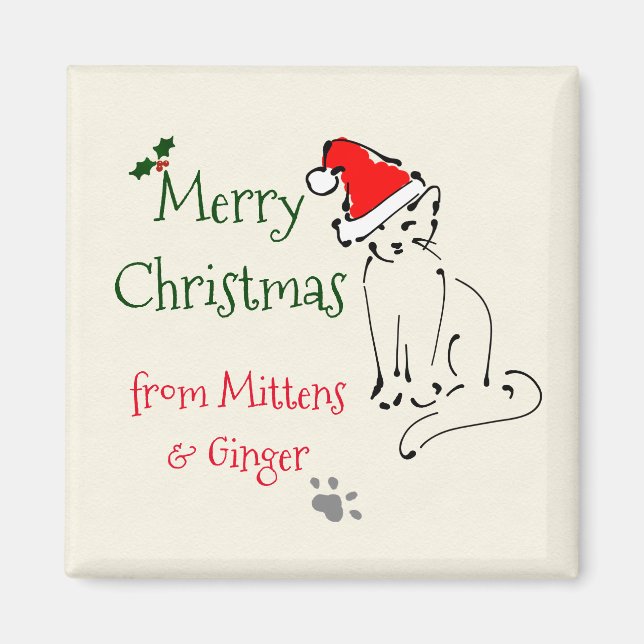 Cat Sketch Christmas keepsake: Kitty in Santa hat  Magnet (Front)