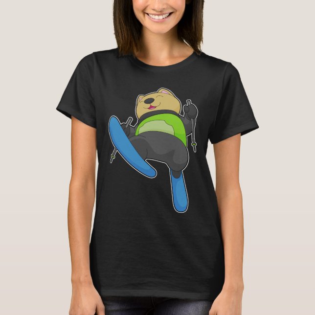 Cat Skier Ski Winter sports T-Shirt (Front)