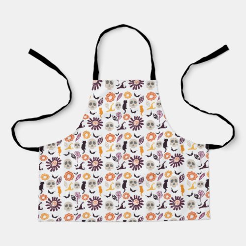 Cat Skull Bats  Flower Halloween Pattern White Apron