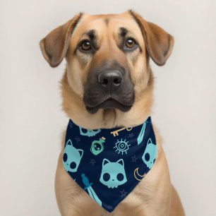 Cat Skull Dark Blue Dark Blue Skulls Pattern Pet Bandana Collar