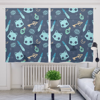 Cat Skull Dark Blue Skulls Sheer Curtains