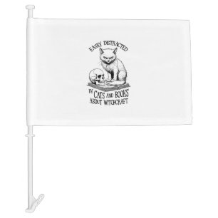 Cat Skull Halloween Easily Distracted Funny Book L Car Flag
