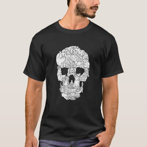 Cat Skull Halloween Funny Goth Punk Emo Graphic Gi T_Shirt