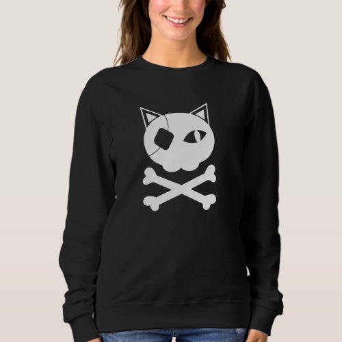 Cat Skull Head Crossbones Scary Cat Enthusiast Hal Sweatshirt