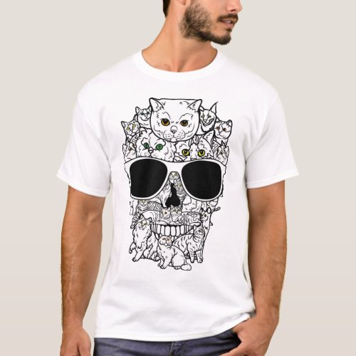 Cat Skull Kitty Skeleton Black Sunglass Men  T_Shi T_Shirt
