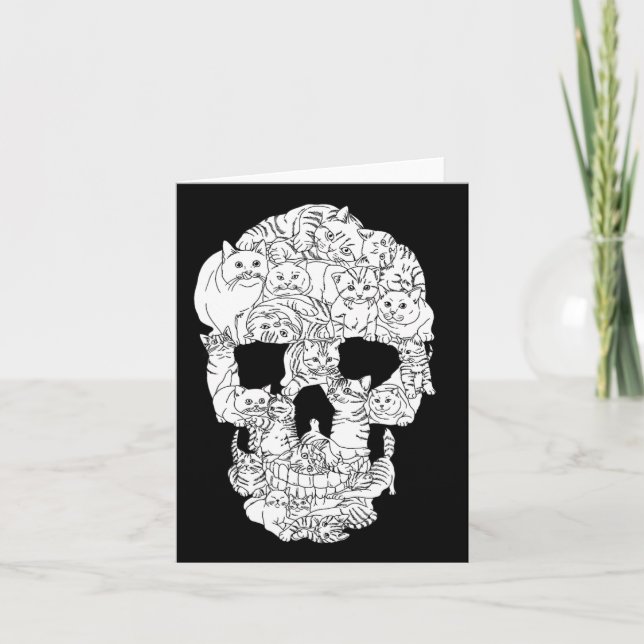 Cat Skull Kitty Skeleton Halloween Goth Punk Emo G Card (Front)