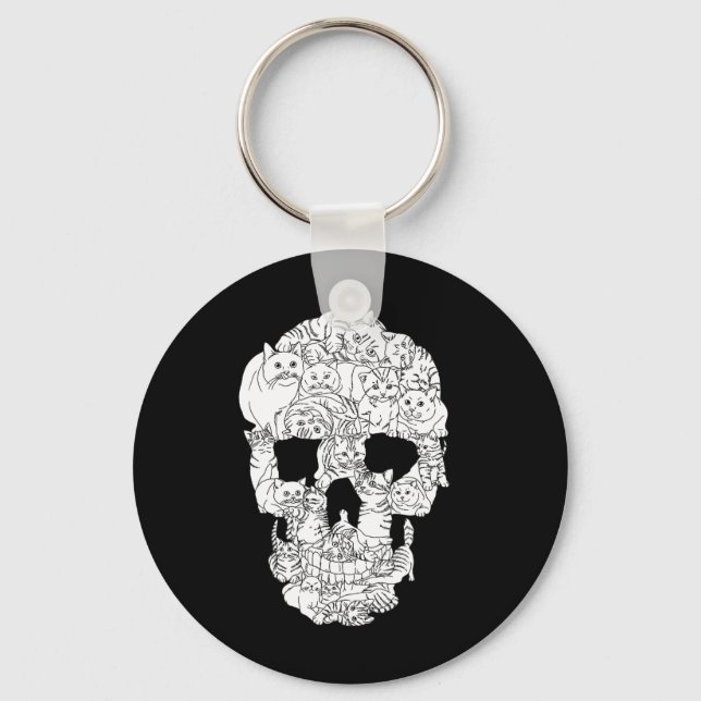 Cat Skull Kitty Skeleton Halloween Goth Punk Emo G Keychain (Front)