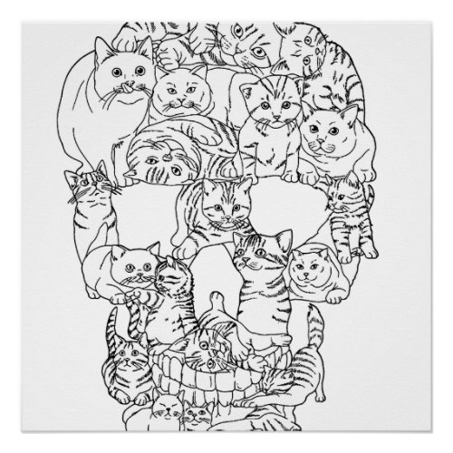 Cat Skull Kitty Skeleton Halloween Goth Punk Emo G Poster