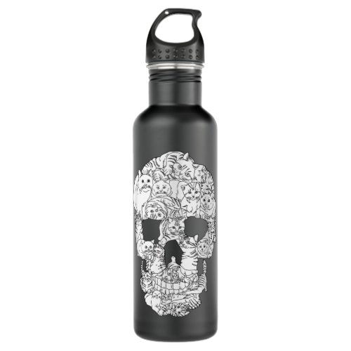 Cat Skull Kitty Skeleton Halloween Goth Punk Emo G Stainless Steel Water Bottle