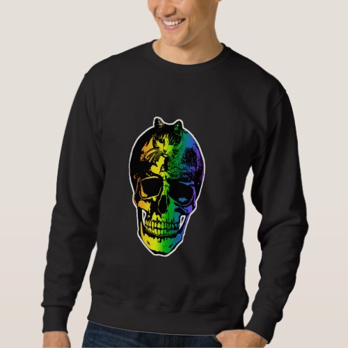 Cat Skull Rainbow Kitty Skeleton Halloween Costume Sweatshirt