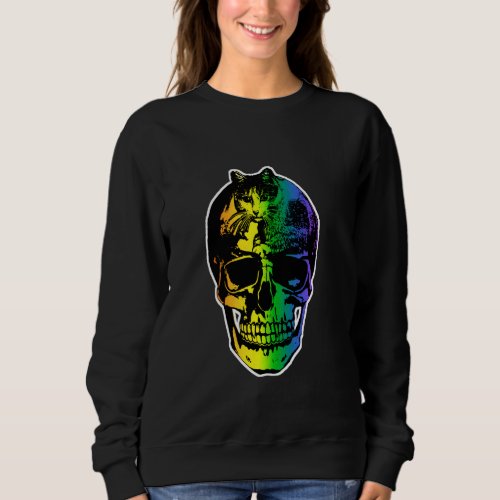 Cat Skull Rainbow Kitty Skeleton Halloween Costume Sweatshirt