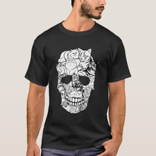 Cat Skull _ Scary Halloween Skeleton Cat T_Shirt