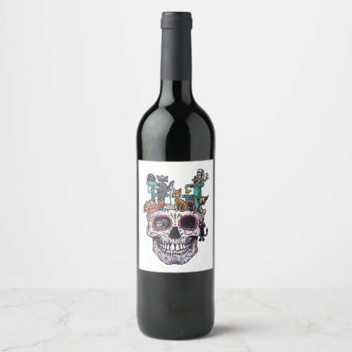 Cat Skull Shirt _ Kitty Skeleton Halloween Costume Wine Label