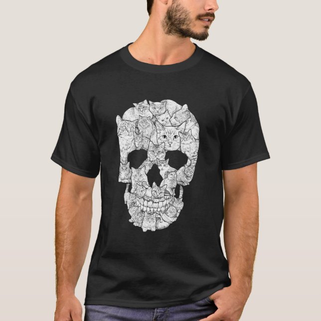 Cat Skull T-Shirt - Kitty Skeleton Halloween (Front)