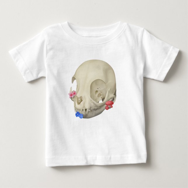 Cat Skull With Flora Baby T-Shirt (Front)