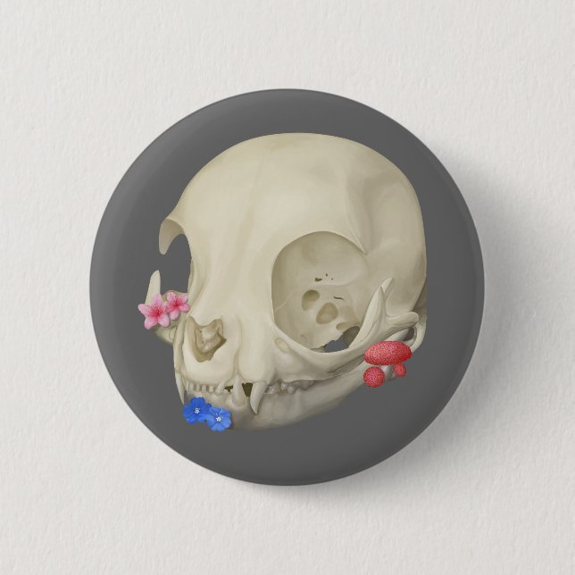 Cat Skull With Flora Button (Front)