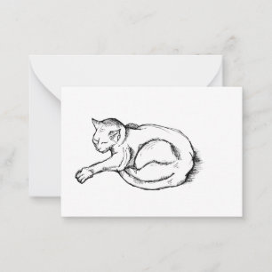 Cat Sleeping Illustration Pen Drawing Art Note Card