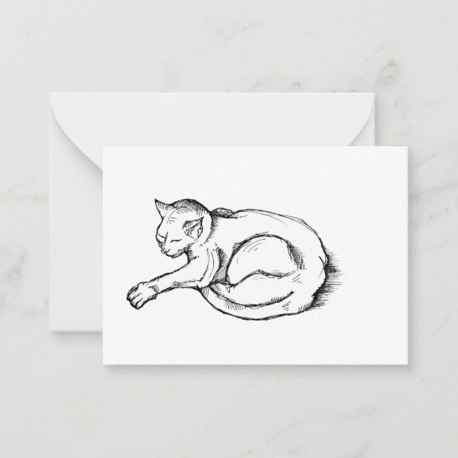 Cat Sleeping Illustration Pen Drawing Art Note Card (Front)