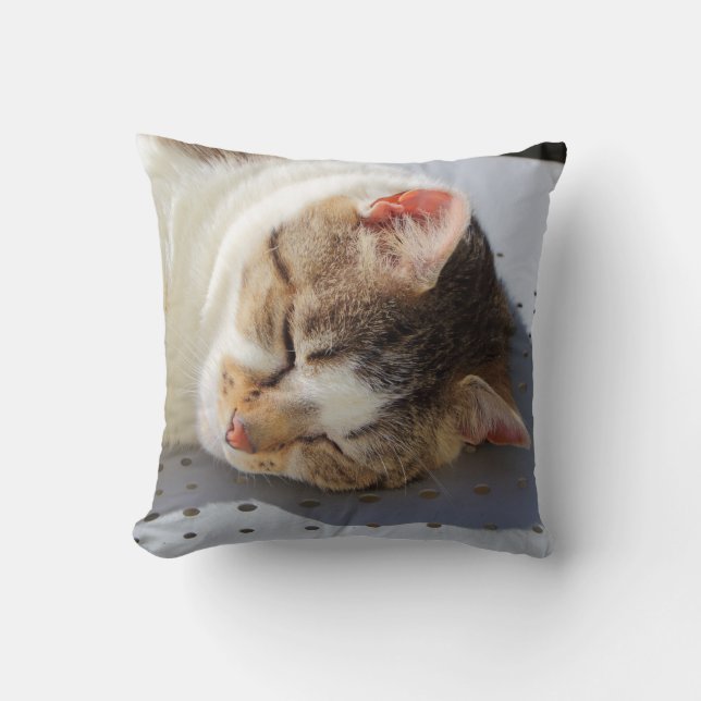 Cat sleeping in a garden throw pillow (Front)