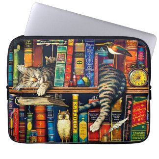 Cat Sleeping in Bookshelf, Colored  Laptop Sleeve