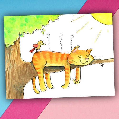 Cat Sleeping in the Sun  Postcard