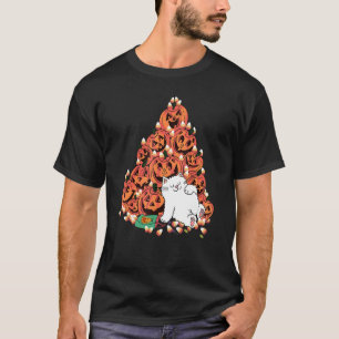 Cat Sleeping Next To Scary Pumpkin Candy Halloween T-Shirt