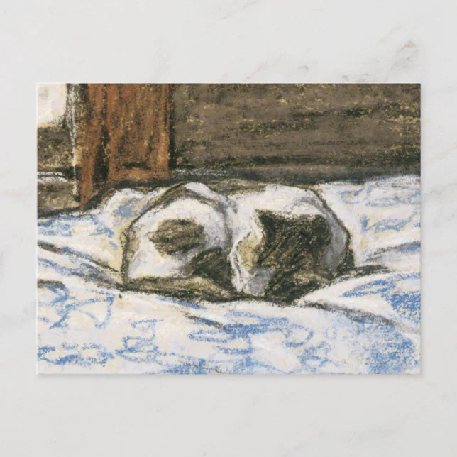 Cat Sleeping On A Bed By Claude Monet Postcard Zazzle