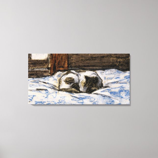 Cat Sleeping on a Bed Canvas Print (Front)
