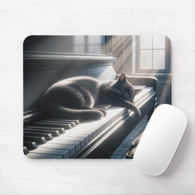 Cat Sleeping On a Piano Keyboard Mouse Pad (With Mouse)