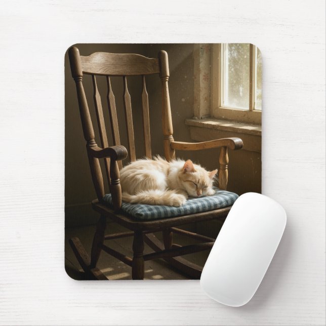 Cat Sleeping On a Rocking Chair Mouse Pad (With Mouse)