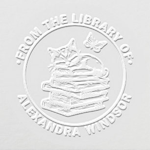 Cat Sleeping on Books, Butterfly Library Book Name Embosser