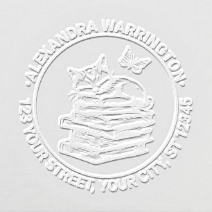 Cat Sleeping on Books, Butterfly Name Address Embosser