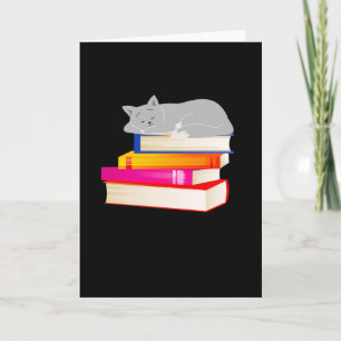 Cat sleeping on Books Reading Cat Lover Card