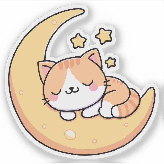 Cat Sleeping On The Moon Sticker (Front)