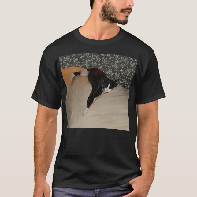 Cat Sleeping on top of Couch Mens Basic Dark Shirt (Front)