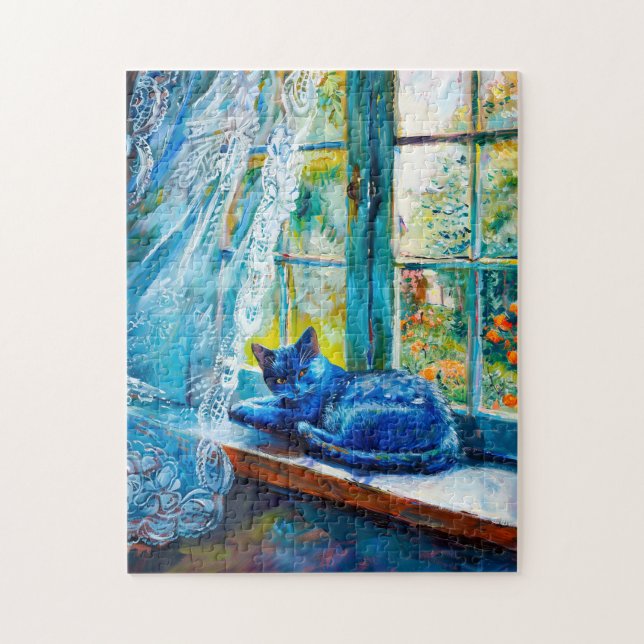Cat Sleeping on Window Ledge Jigsaw Puzzle (Vertical)