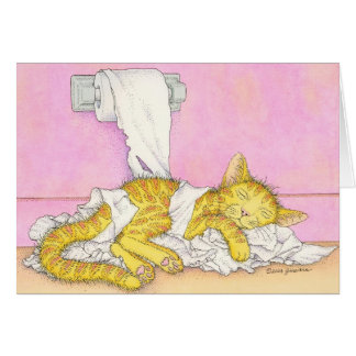 CAT sleeps in toilet paper Cards