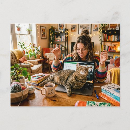 Cat Sleeps On Laptop During Meeting Postcard