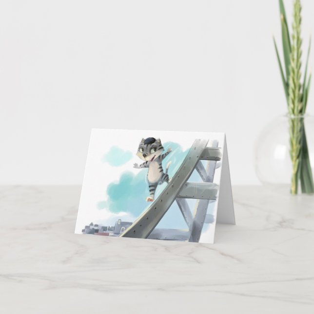 Cat Slides Eiffel Tower – Paris Blank Card (Front)